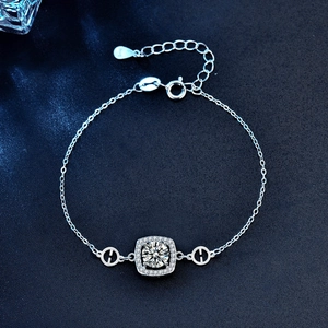 Elegant 925 sterling silver sugar cube bracelet with Moissanite and H-shaped charms