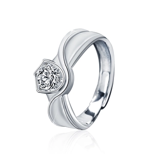 Elegant S925 sterling silver princess moissanite wedding ring in a wavy streamline design