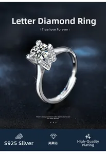 Detailed close-up of S925 sterling silver ring with W-shaped letter design and moissanite