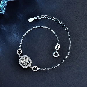 925 sterling silver sugar cube bracelet with moissanite and H-shaped hollow charm