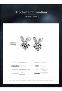 Detailansicht der S925 Sterling Silber Hasen-Ohrstecker mit 0,5ct Moissanit-Edelsteinen
