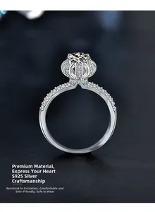 Macro detail of S925 sterling silver crown ring with brilliant round moissanite