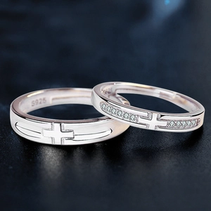 925 Sterling Silver Cross Couple Rings Adjustable Zirconia Inlaid Open Ring Fashion Jewelry Gift For Men Women Lovers