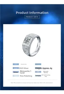 Dettagli dell'anello da uomo in argento 925 con moissanite e motivo a greca inciso