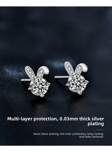 Details von s925 Silber Hasen-Ohrsteckern mit Moissanit und 0,03mm Versilberung