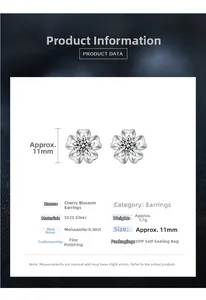 Detail view of 925 silver cherry blossom earrings with 50 point moissanite diamond center