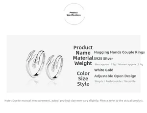 Detail specifications of S925 sterling silver hugging hands open rings for couples