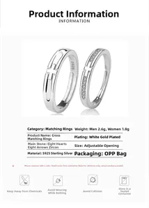 Detailed S925 sterling silver couple rings with cross design and sparkling zircon stone