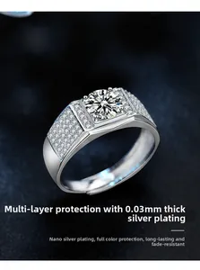 Detail of 925 silver ring featuring multi-layer 0.03mm thick plating and sparkling moissanite