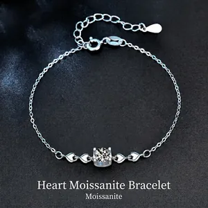 S925 Sterling Silver Heart Moissanite Bracelet For Women D Color VVS1 Moissanite Bull Head Inlaid Chain Bracelet Jewelry Gift