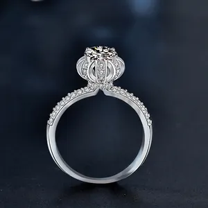 Crown shaped 925 sterling silver ring with moissanite stones for wedding or engagement