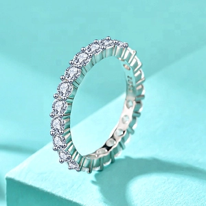 Macro shot of 925 sterling silver band with full circle pavé cubic zirconia setting