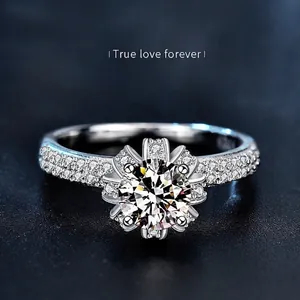Luxury 925 sterling silver crown ring with moissanite center stone and pavé diamond band