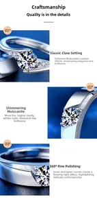 Macro details of six-prong moissanite ring with brilliant fire and S925 silver finish