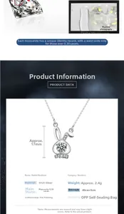 Close-up of S925 silver rabbit necklace with a 0.5ct moissanite stone detail