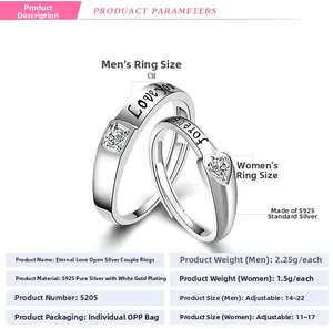 Détail de bagues de couple en argent 925 avec gravures Love You et Forever