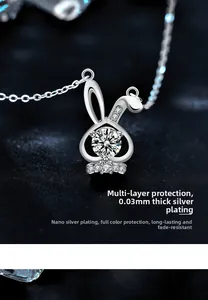 Macro shot of silver rabbit pendant with brilliant moissanite and multi-layer plating