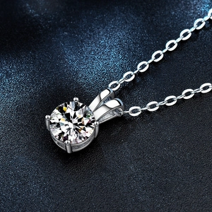 S925 sterling silver moissanite necklace with four-prong round brilliant cut pendant