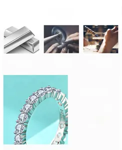 Detail of 925 sterling silver band ring with pavé-set round cubic zirconia stones