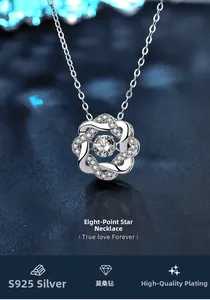 Macro detail of Moissanite stone and S925 silver star pendant on a blue background