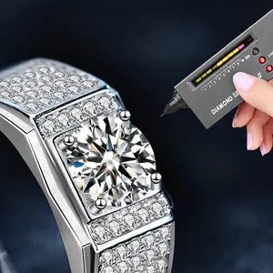 Luxury 925 sterling silver moissanite ring for men featuring a large round cut center stone