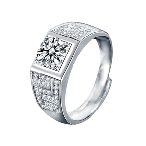 Anello da uomo in argento 925 con moissanite quadrata e fascia regolabile