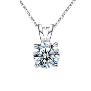 Classic 925 silver moissanite necklace with round cut four-prong pendant on O-chain
