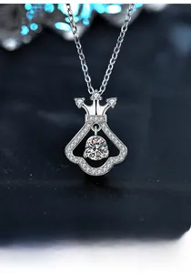 Macro shot of S925 silver skirt-shaped crown pendant featuring a brilliant moissanite stone