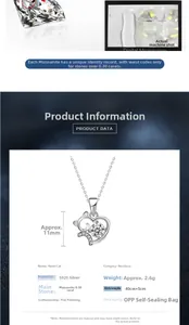 Makro-Detail der 0,5ct Moissanit Herz-Katzen-Halskette mit S925 Silber Spezifikationen