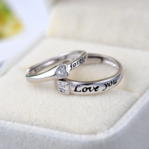 Bagues de couple vintage en argent 925 avec zircons et gravures Forever Love