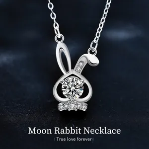 925 Sterling Silver Moissanite Rabbit Pendant Necklace For Women Elegant Animal Clavicle Chain Jewelry Gift For Her