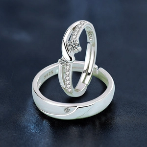 925 silver Mobius couple rings with sparkling zircon and adjustable open design