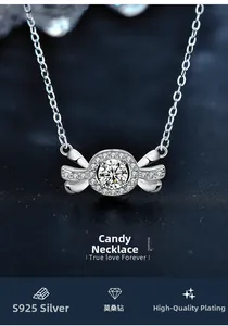 Close-up of S925 sterling silver candy necklace featuring a brilliant Moissanite stone