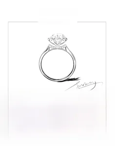 Original design sketch of 1 carat moissanite ring with four-prong heart-shaped setting