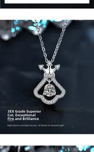 Macro shot of 925 silver crown necklace featuring 3EX cut 58 facets dancing diamond