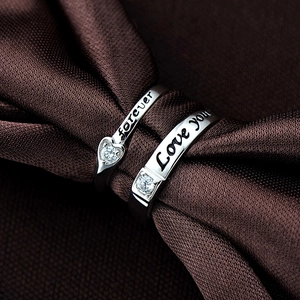Bagues de couple vintage en argent 925 avec zircon coeur et gravure Forever Love You