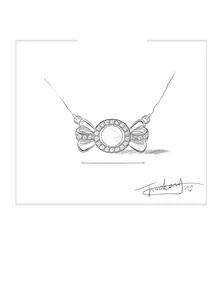 Detailed design sketch of a 16mm bow-shaped moissanite pendant with dimensions