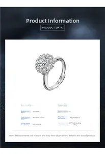 Detailed view of 1 carat moissanite ring in S925 sterling silver with flower setting