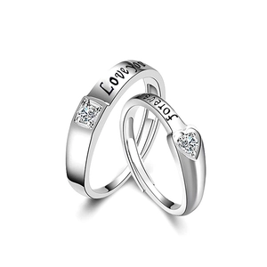 Bagues de couple vintage en argent 925 avec zircons cœur et gravures love forever