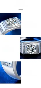 Detail of 925 silver moissanite ring showing 4-prong setting and polished finish