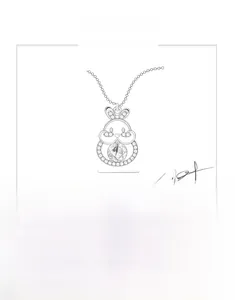 Detailed design sketch of rabbit necklace with 10.5mm width and 0.5ct moissanite stone