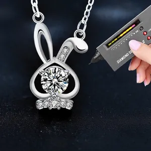 S925 silver rabbit necklace with moissanite pendant testing positive on diamond selector