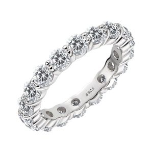 Classic 925 sterling silver eternity ring with full round-cut cubic zirconia stones