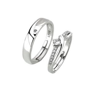 925 silver Mobius couple rings with sparkling cubic zirconia in a minimalist open design