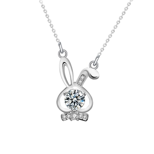 Moissanite rabbit pendant necklace in S925 sterling silver with a round brilliant gemstone