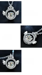 Détail du collier couronne ailes d'ange en moissanite avec finition argent S925 polie