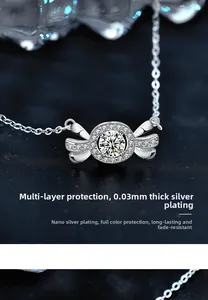 Detail of 925 silver necklace featuring a bow pendant with 0.03mm thick nano plating