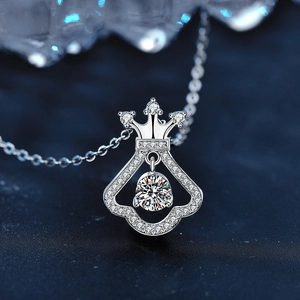 Elegant 925 sterling silver moissanite necklace with a sparkling crown skirt pendant