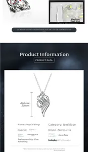 Détail du sertissage moissanite 0,5ct et paramètres du collier ailes d'ange en argent S925