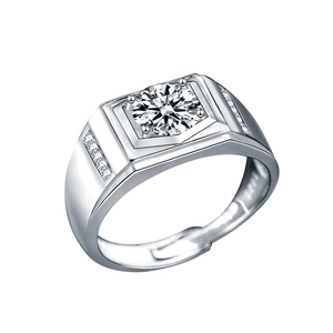 Men's 925 sterling silver ring featuring a large moissanite diamond in a square setting